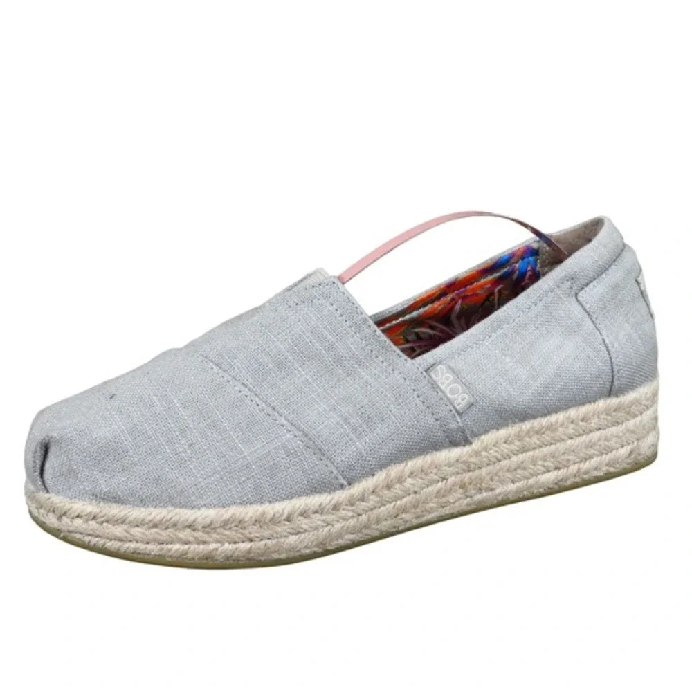 Skechers BOBS Highlights High Jinx Women's Espadrille Wedge Size 8.5 Gray Canvas